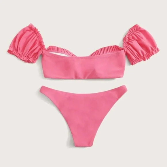 NEW! Pink Ruffled Puff Sleeve Bow Bikini 🎀 - Picture 7 of 15